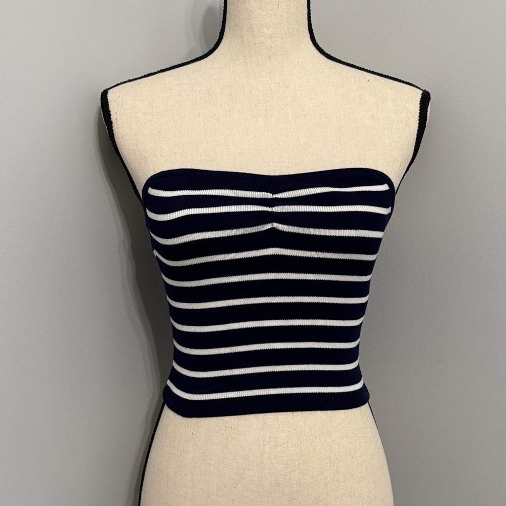 Striped Navy and White Tube Top